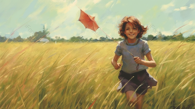 小女孩夏天玩耍自然风景插画,插画/手绘图,插画/手绘图库,插画/手绘图下载,插画/手绘